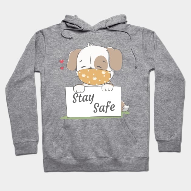 stay safe message with cute dog wearing face mask cartoon hand drawn Hoodie by Spring Moon